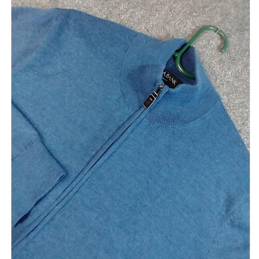 Jos A Bank Sweater Mens M Blue Merino Wool Blend Traveler Full Zip Mock Neck